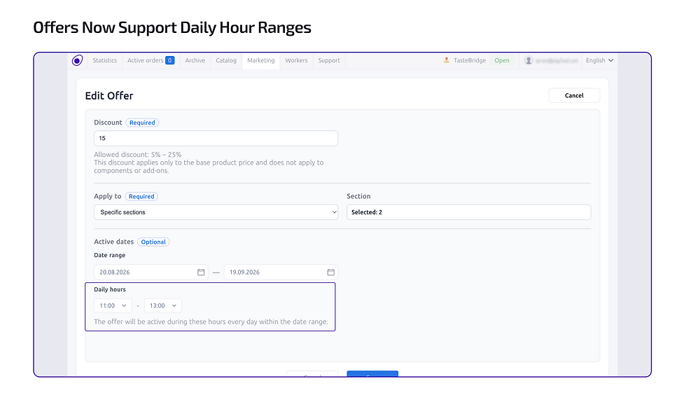 Offers Now Support Daily Hour Ranges