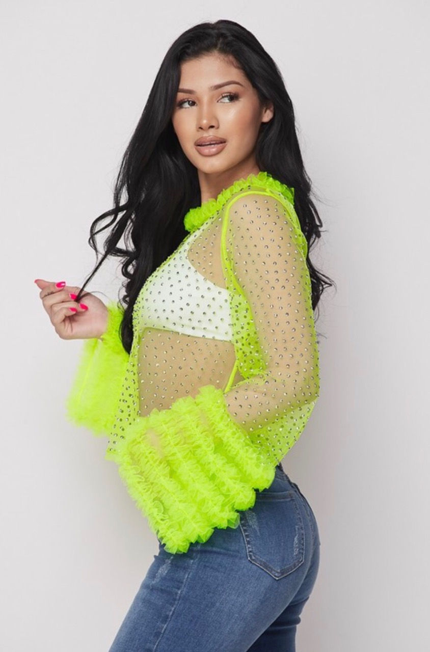 Lime Summer Rhinestone Blouse