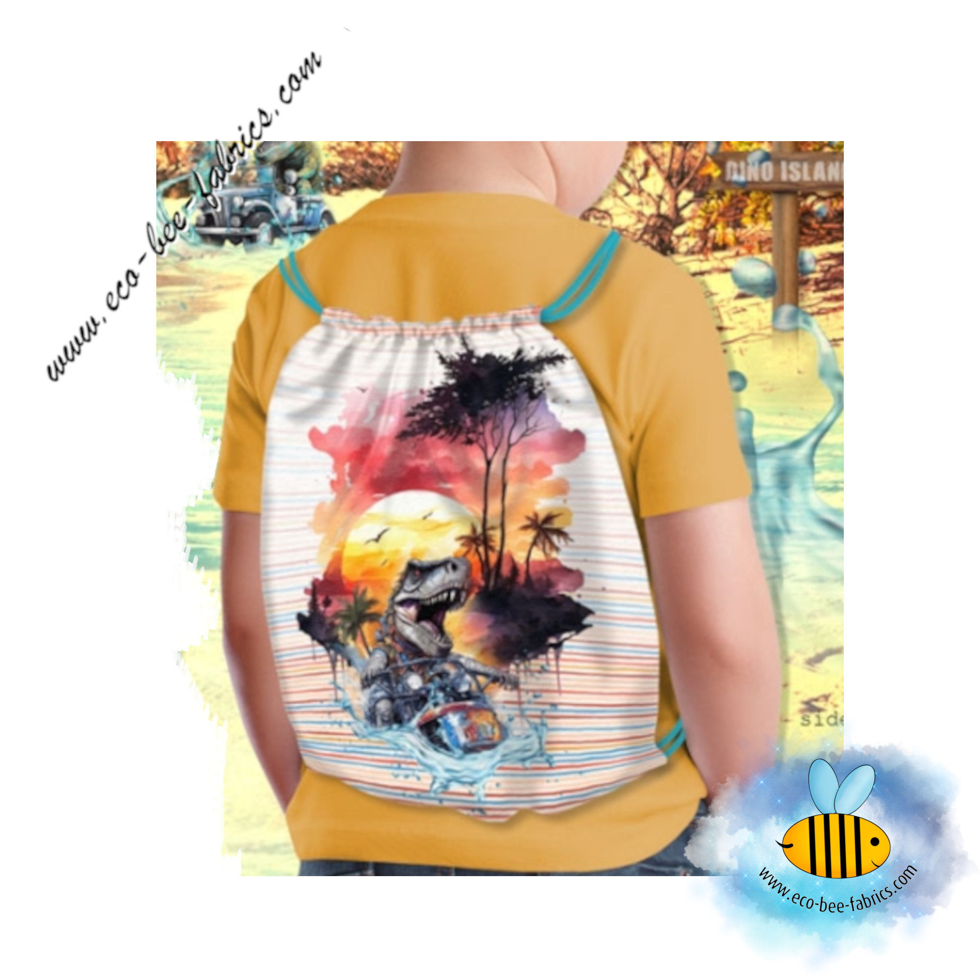 Dinosaurs -  Cotton Canvas - drawstring backpack panels