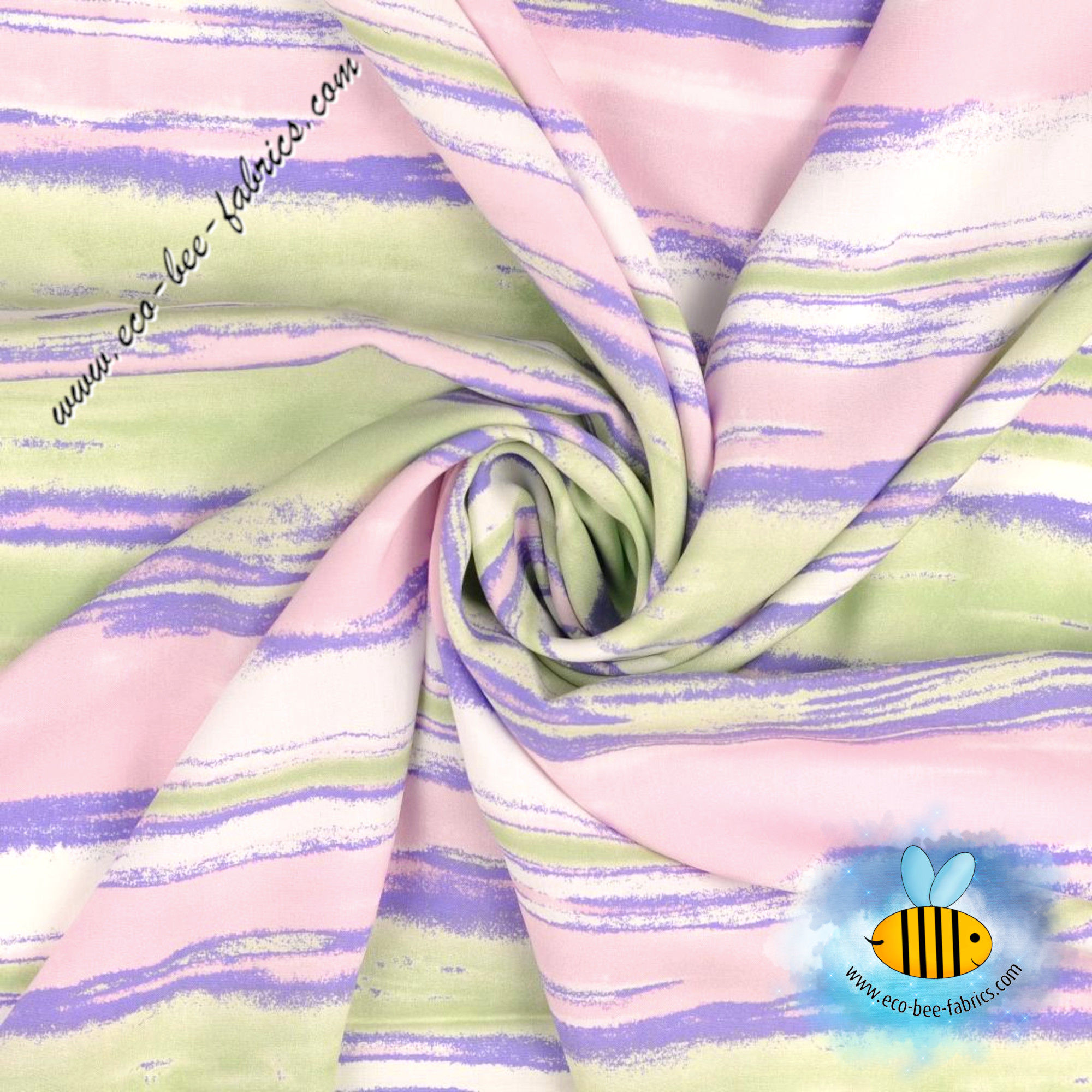 Stripes pink green - viscose poplin