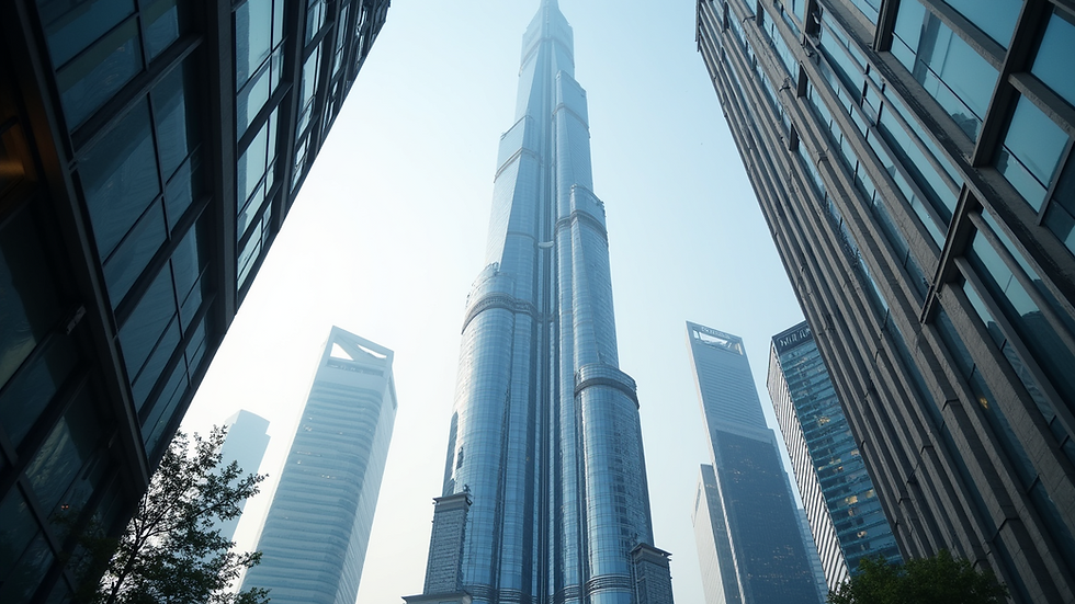 High angle view of Burj Khalifa against a clear blue sky