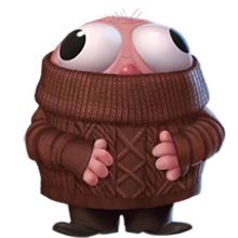 short pink mole with big eyes and brown sweater 