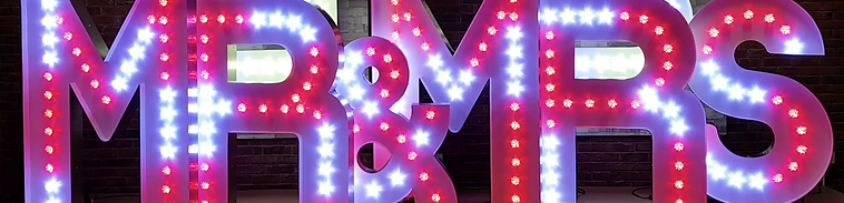 KMS Hire's 5ft tall Colour Changing MR & MRS Light Up Letters available for hire