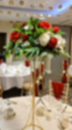Green with white and red gold stand tall centrepiece