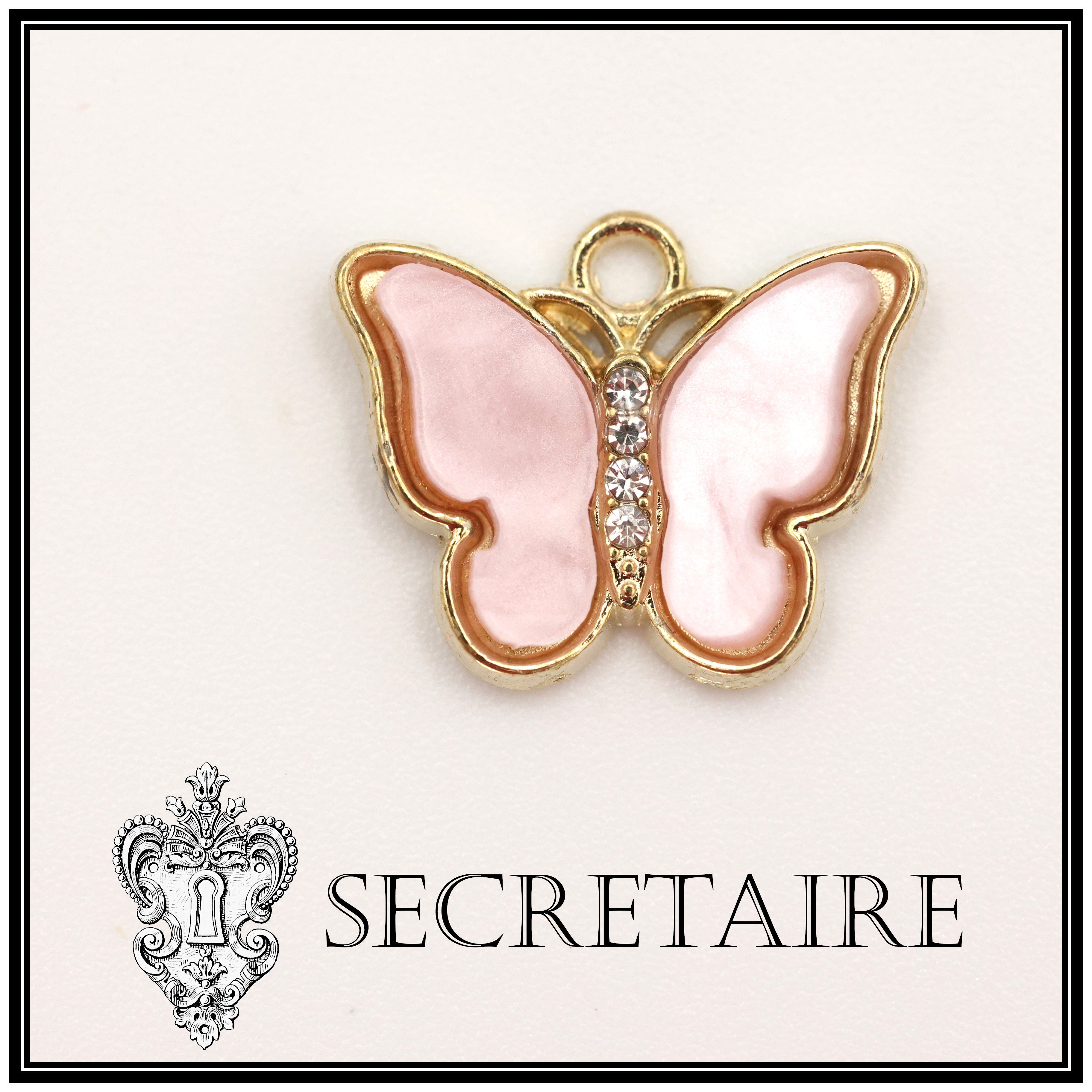 Charm: Butterfly with acrylic wing and rhinestones, pink. Size: 1 cm [H06-C]