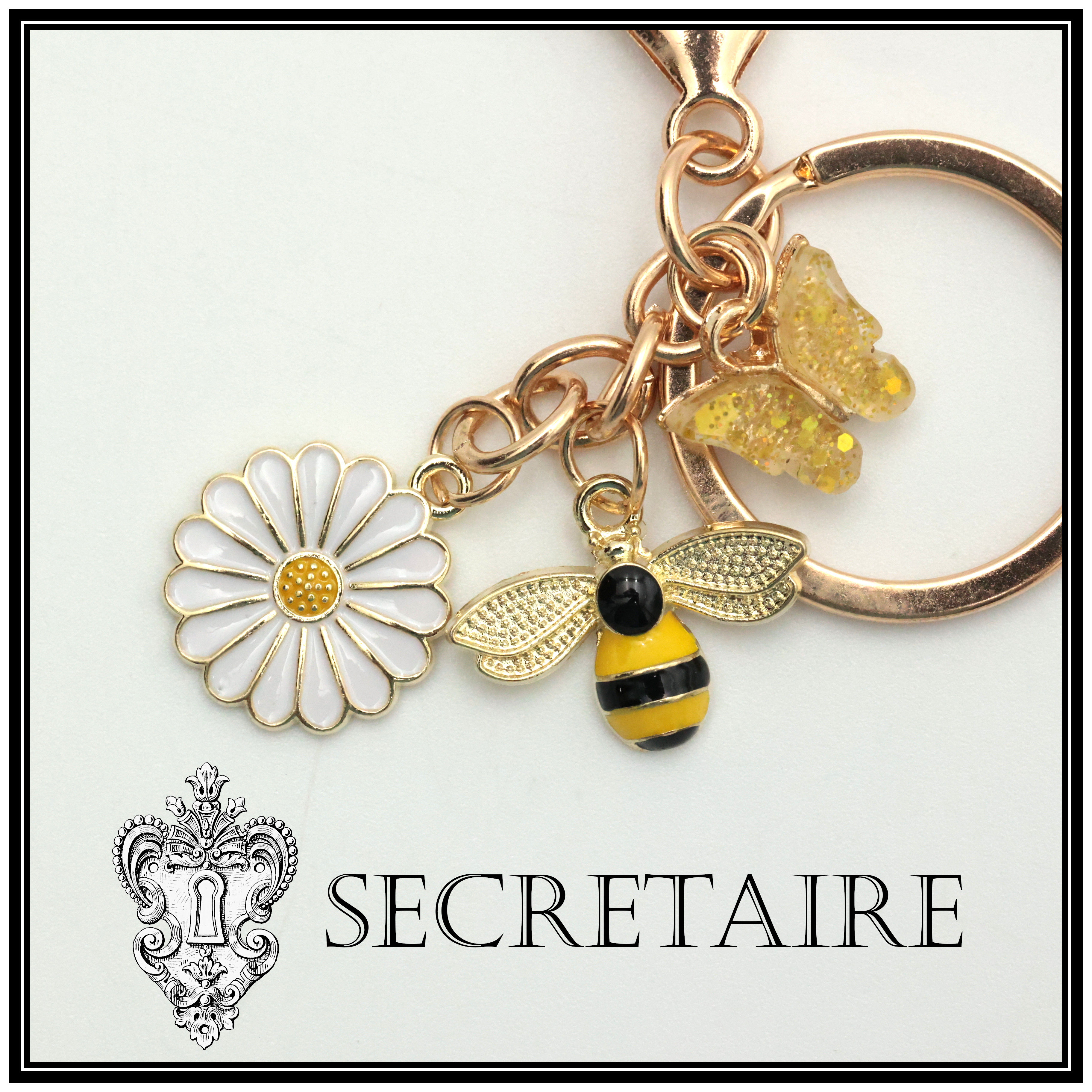 Keyring: Bee with butterfly & lobster clasp. Size: 9 cm [K01]