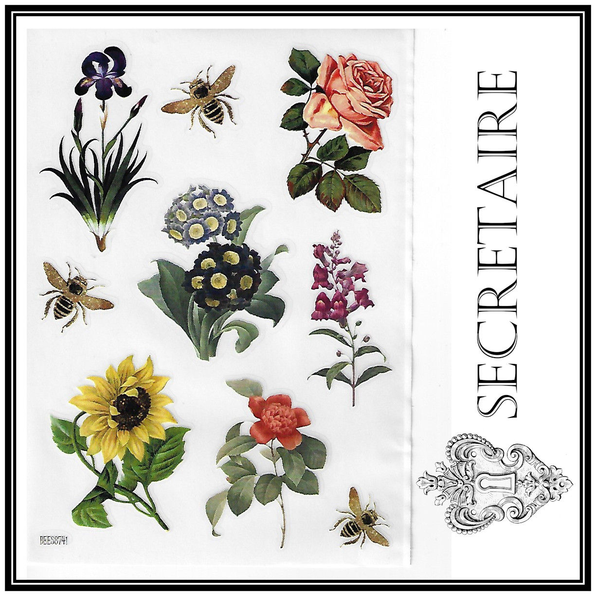 Sticker sheet: Flowers and bees. Size: 14.8 x 10.5 cm [SB1-66]