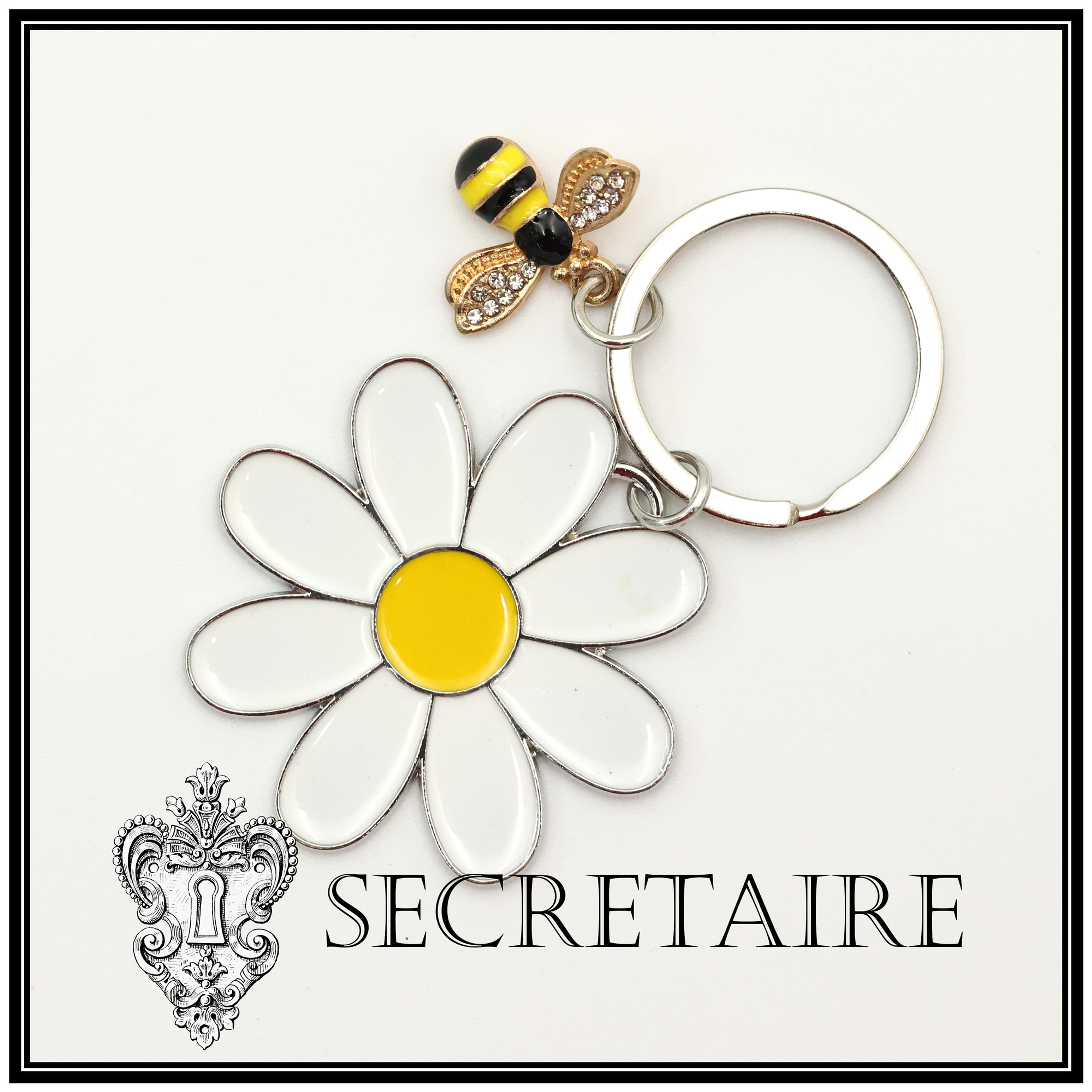 Keyring: Large daisy and bee charm [R10]