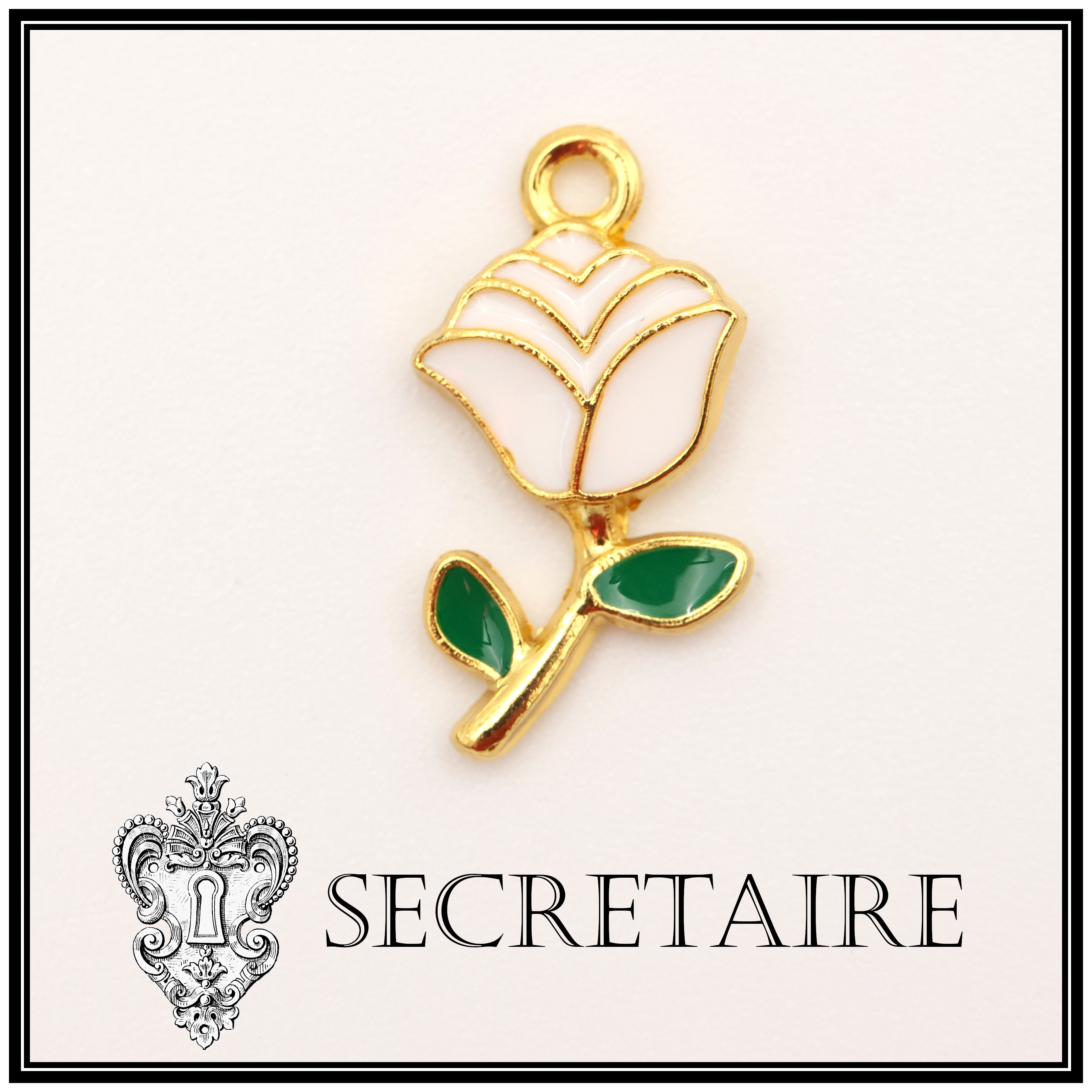 Charm: Rose, white. Size: 2.3 cm [A01-C]
