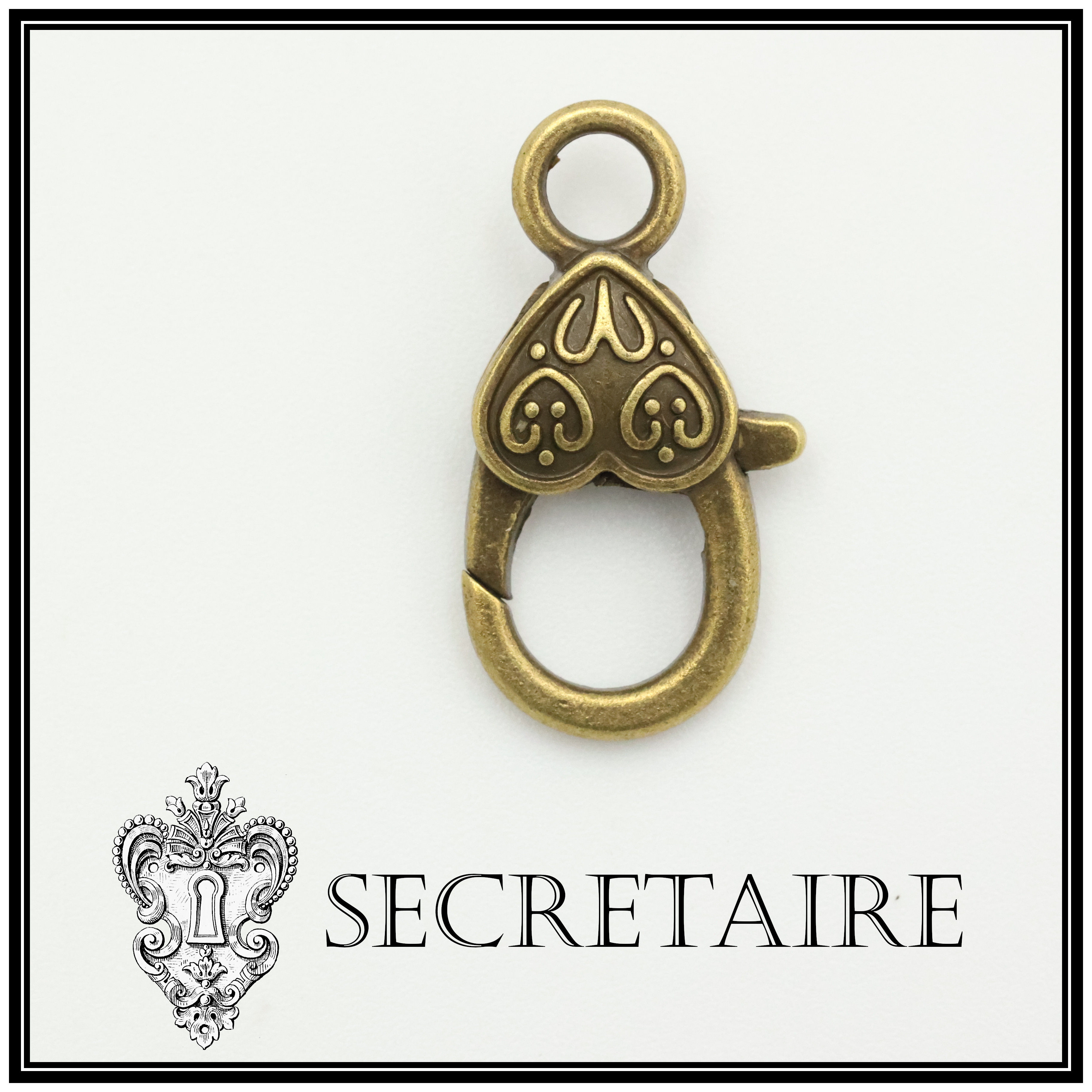 Clasp: Keyring claw, heart detail in antique bronze colour. Size: 2.6 cm [W04]