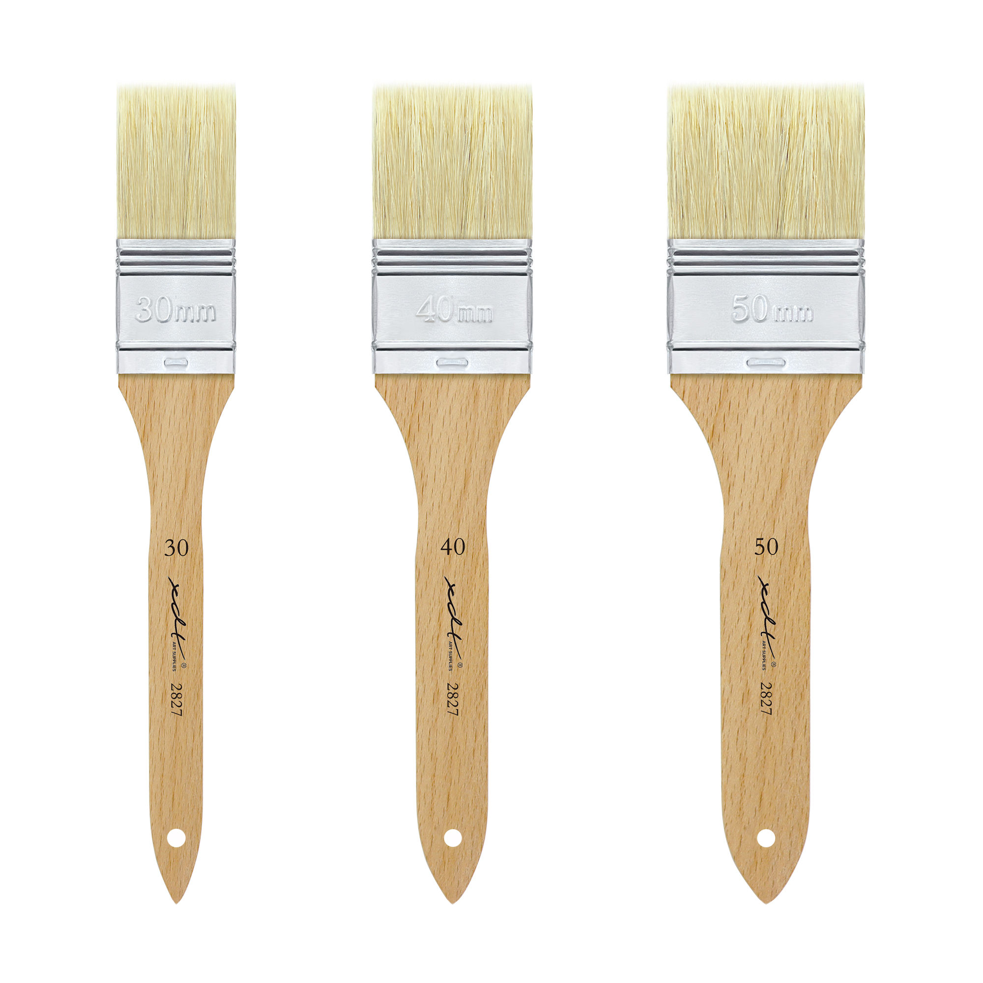 XDT#2827 Flat Hake Artist Paint Brush 3 Piece Set Hog Bristle