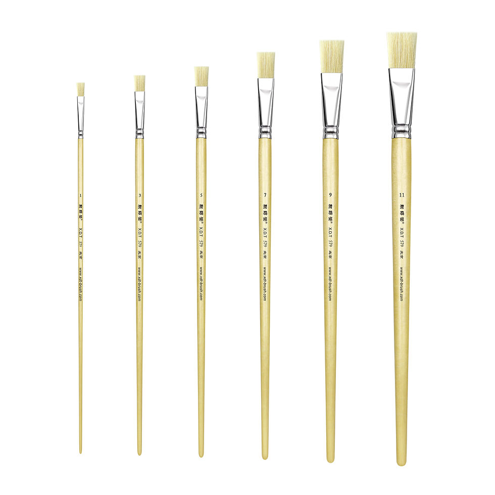 Thumbnail: XDT#579 Flat Artist Paint Brush 6 Piece Set Stiff Hog Bristle