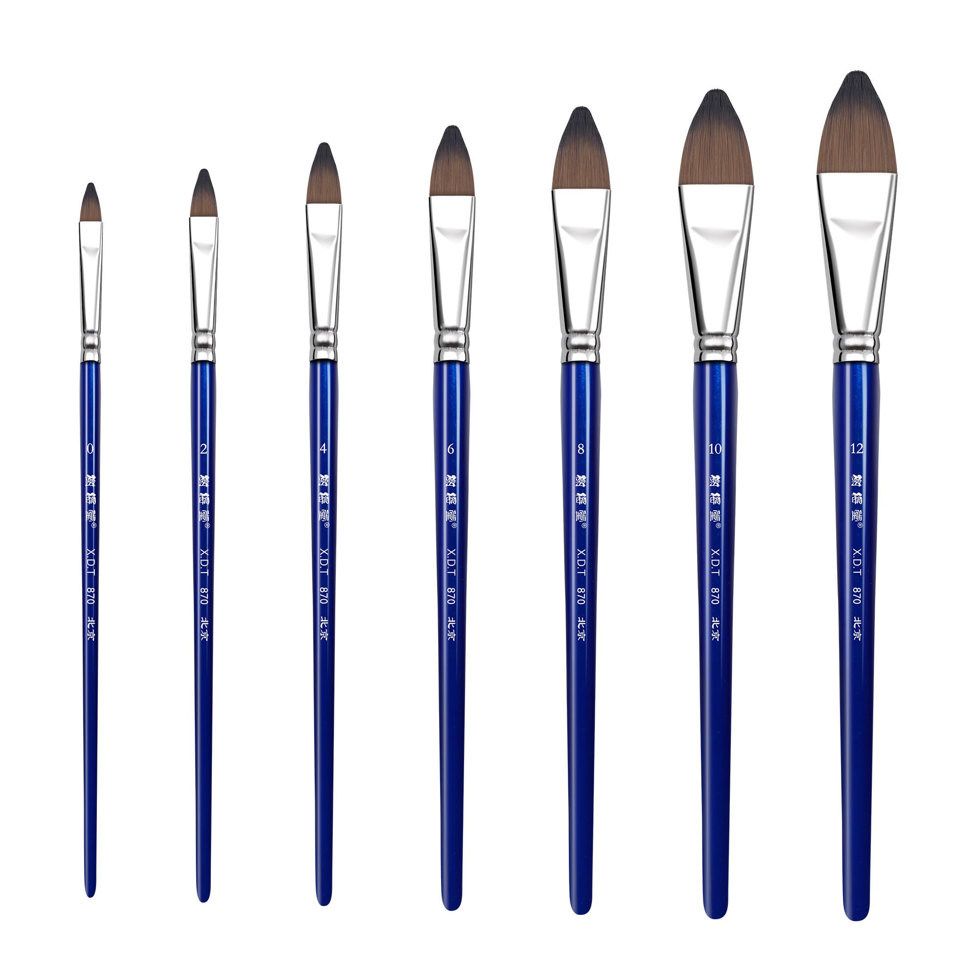 XDT#870 Filbert Artist Paint Brush 7 Piece Set Medium Stiff Nylon Hair