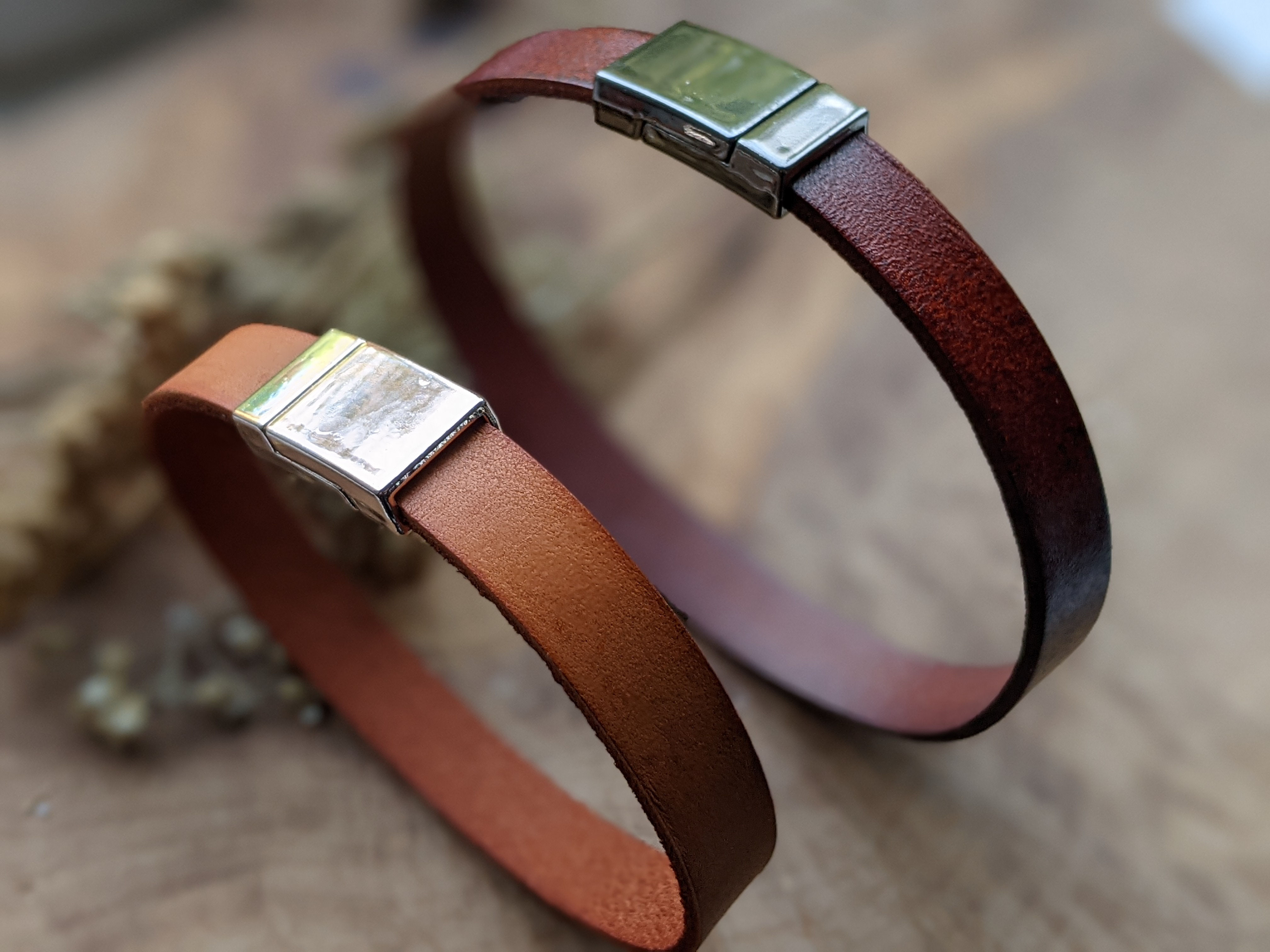 Genuine Leather Personalised Secret Message Bracelet with Stainless Steel Clasp