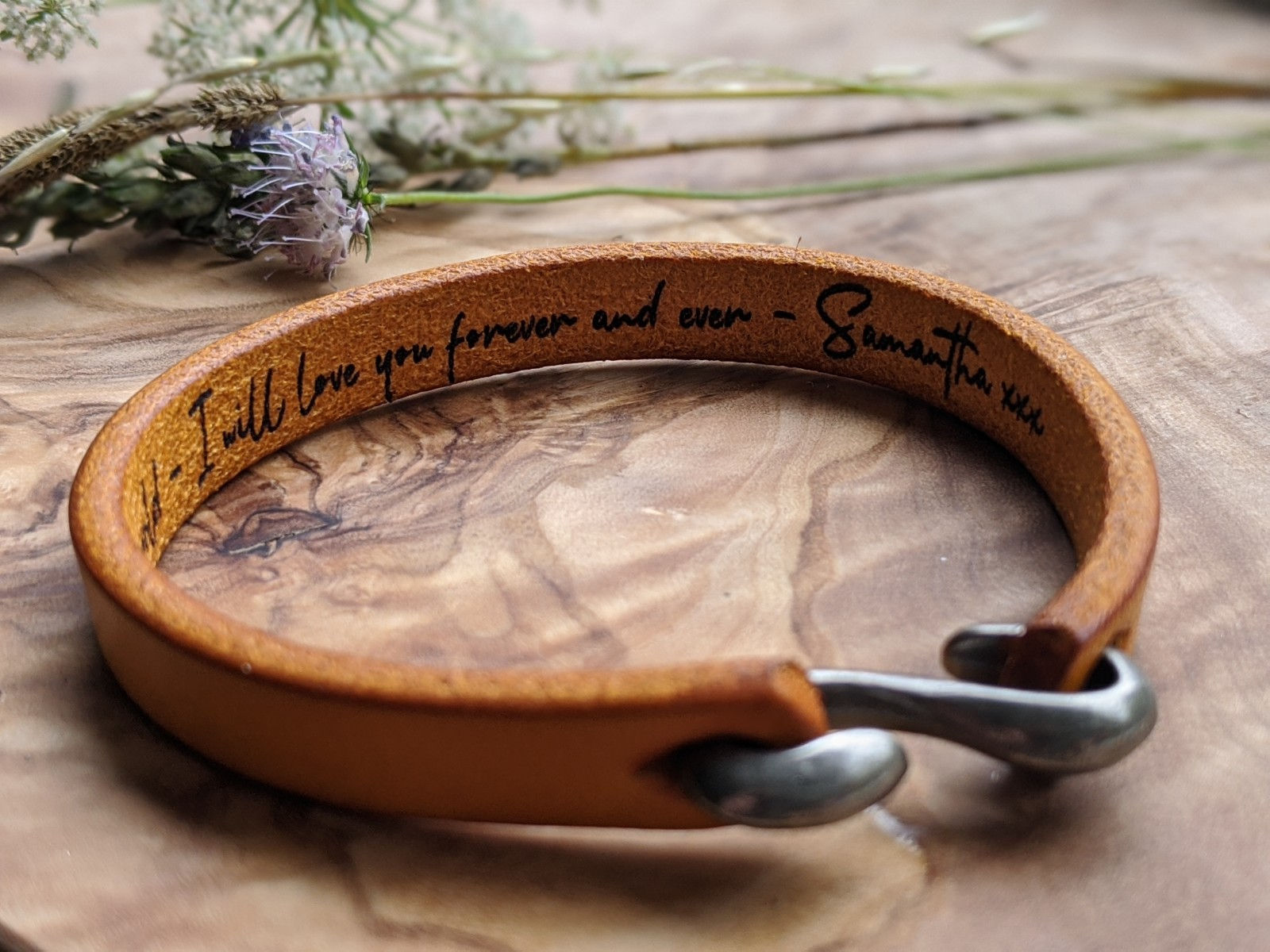 Genuine Leather Personalised Bracelet with Metal S Clasp