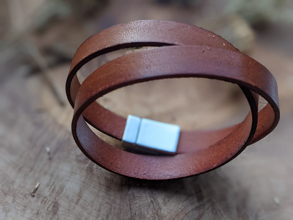 Thumbnail: Double Wrap Leather Personalised Secret Message Bracelet with Stainless Stee