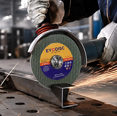 EVODISC cutting disc used to cut steel in an industrial workshop