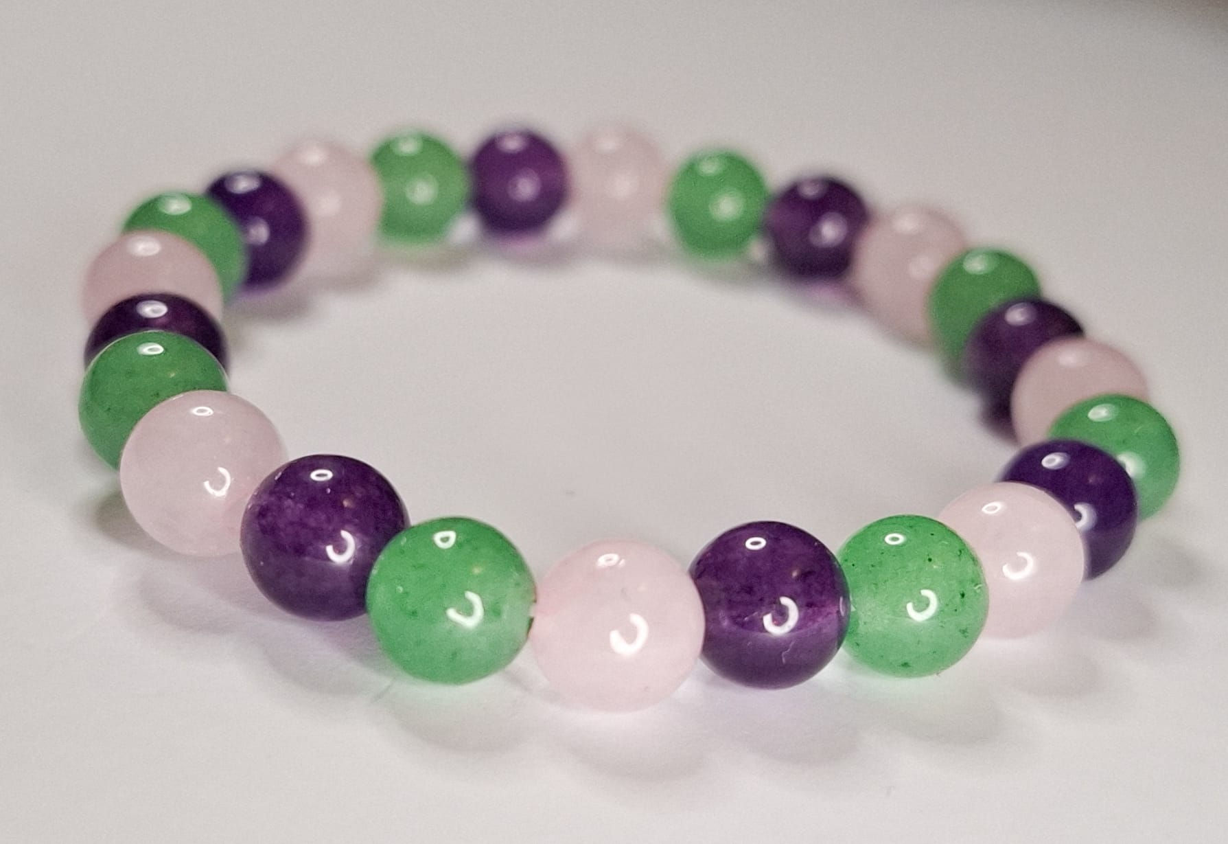 Heilarmband „Herzglück“ – Aventurin, Rosenquarz & Amethyst