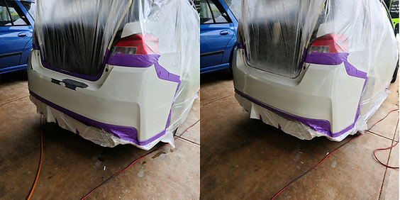 White pearl subaru bumper repaired and painted back to oem condition