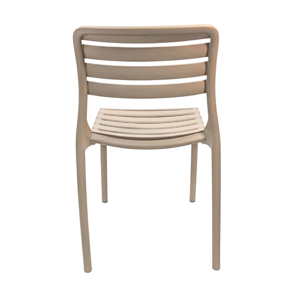 Thumbnail: Stacking side chair in a jute colour with horizontal back slats back view