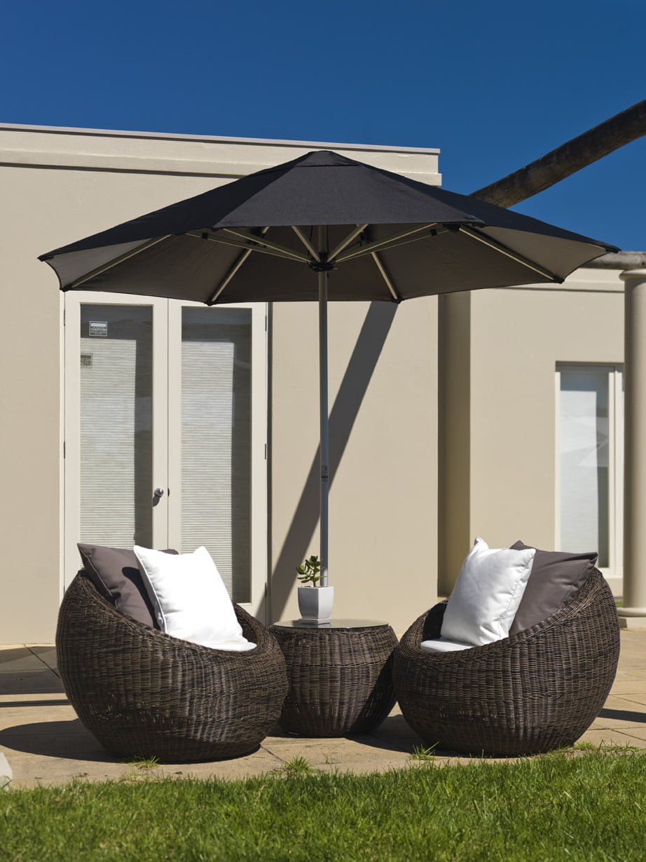 Thumbnail: Cafe Aluminium 4.2m Octagonal Parasol over pair of seats with cushions