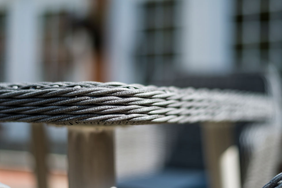 Thumbnail: Grey Maldives dining table corner view with close up of weave
