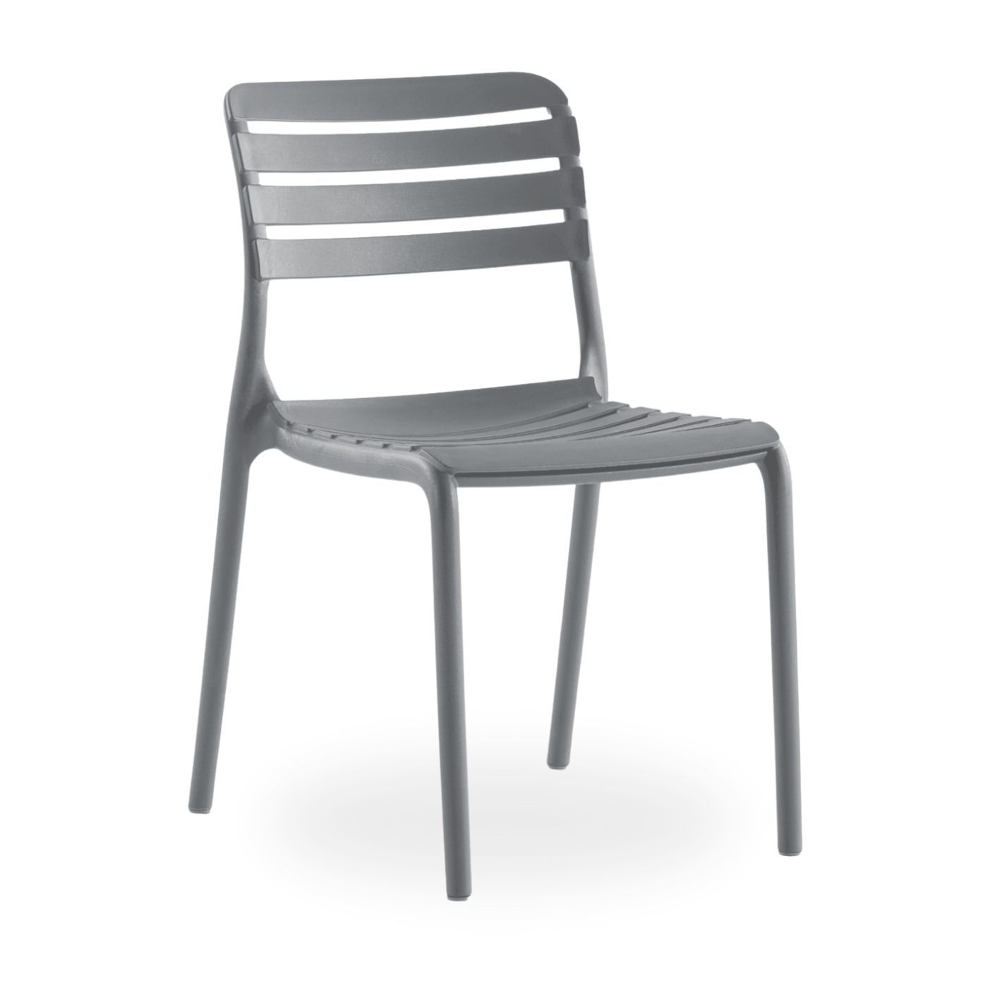 Dark grey stacking side chair with horizontal slats polypropylene