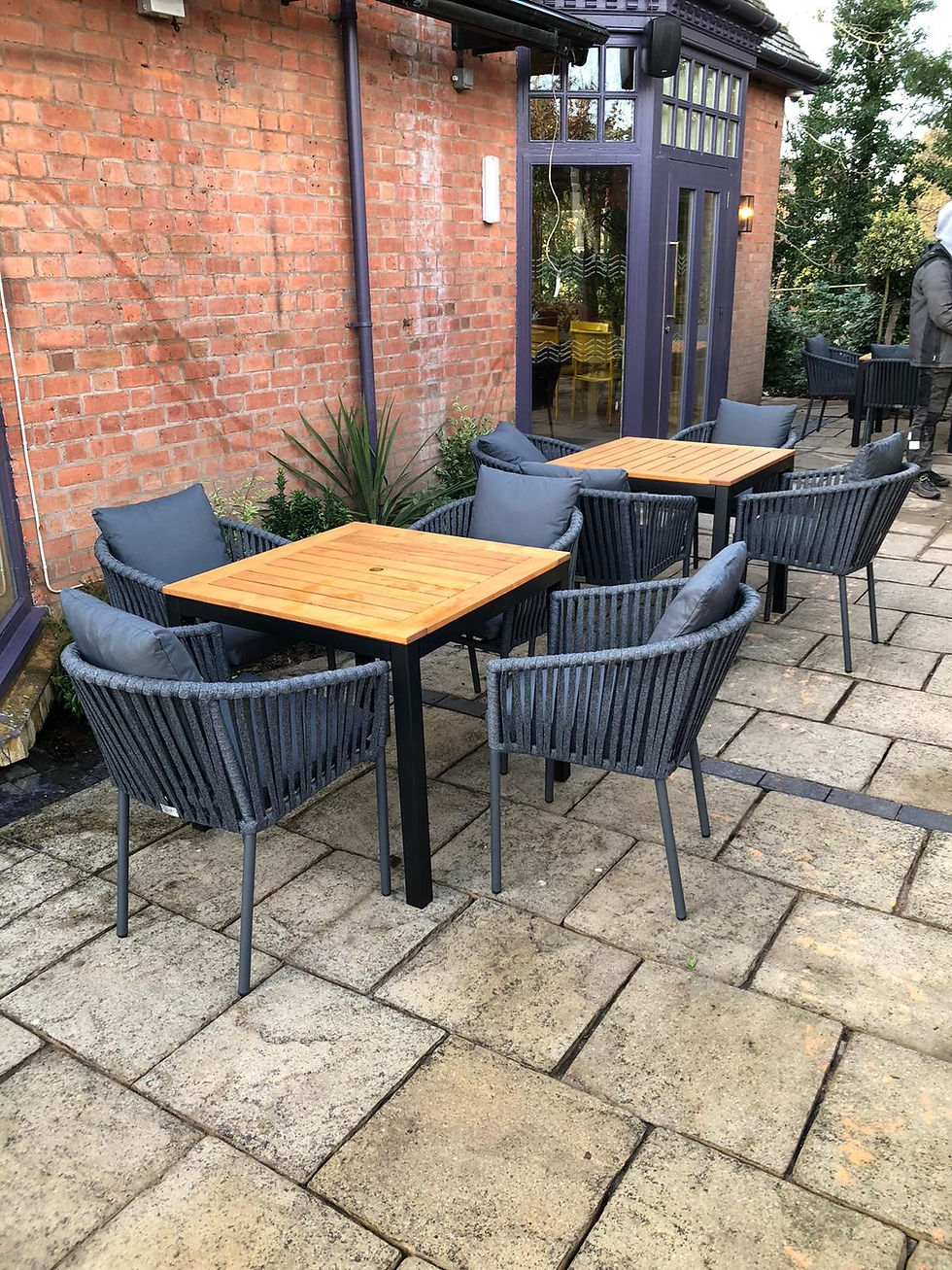 Thumbnail: 0.8 hardwood table black powder coating with rope armchairs