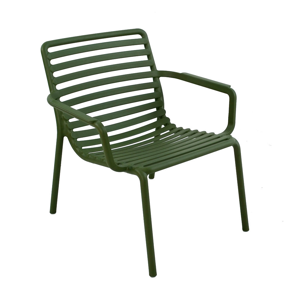 Polypropylene lounge chair in olive green with horizontal slats