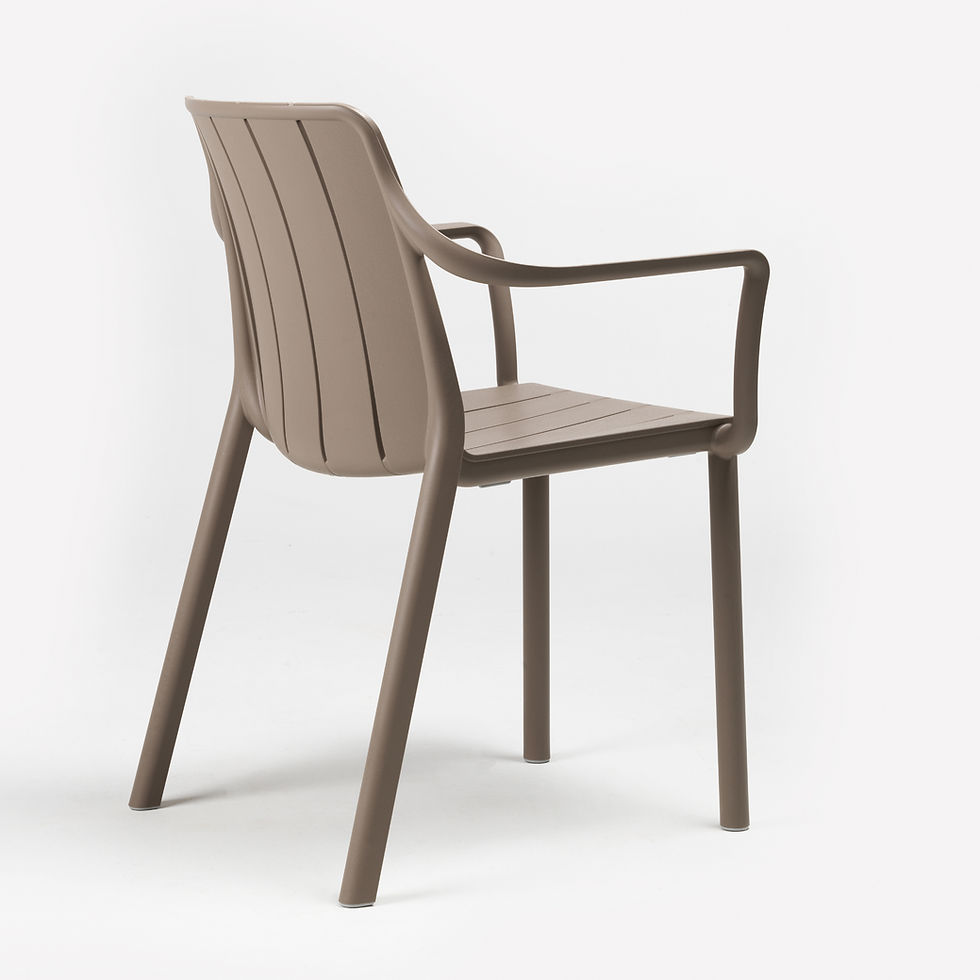 Thumbnail: Polypropylene stacking armchair with wide horizontal slats in a dove grey colour back view