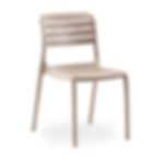 Stacking side chair in a jute colour with horizontal back slats