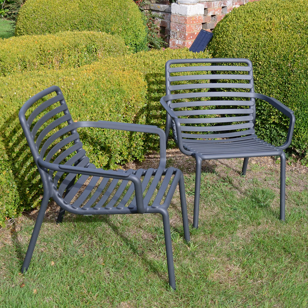 Pair of Polypropylene Lounge Chair with Horizontal Slats in anthracite in garden