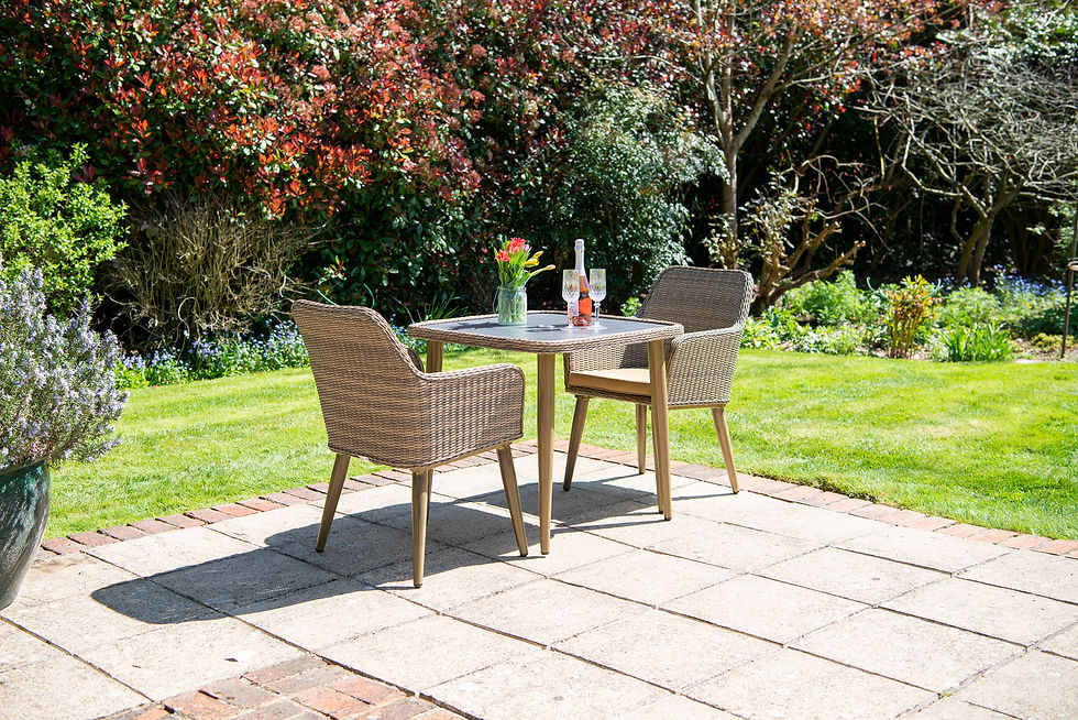 Thumbnail: Brown Maldives table and 4 armchairs with cushions garden scene