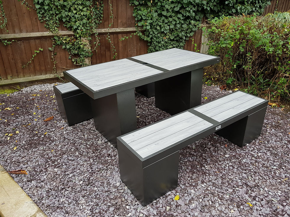 Thumbnail: Powder coated bench seat on gravel