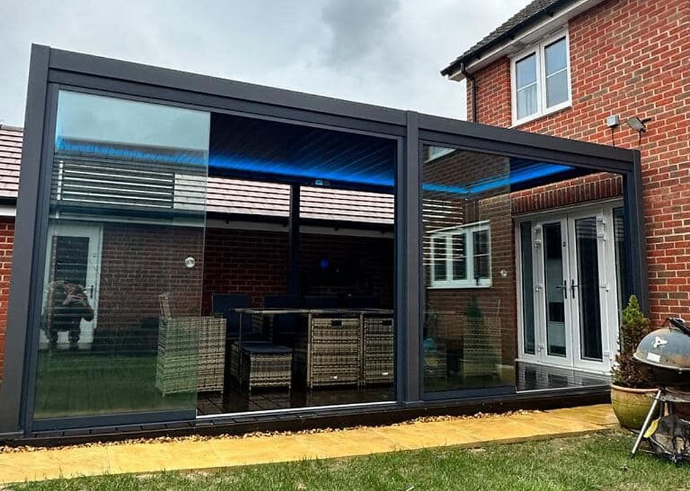 Thumbnail: Pebble framed 3m x 3m pergolawith glass sliding doors