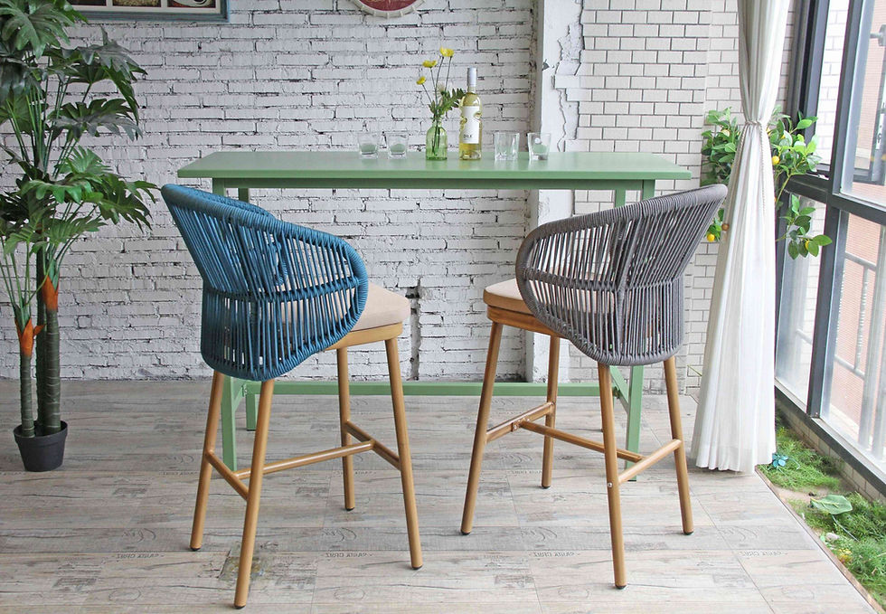 Thumbnail: Blue rope mid height chair with cushion and table