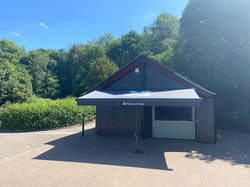 national trust tea hut motorised awning with logo