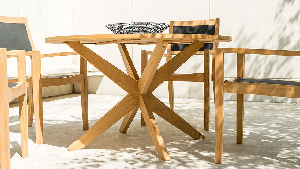 Thumbnail: FSC Roble Dining Table 1.25m with chairs close up view