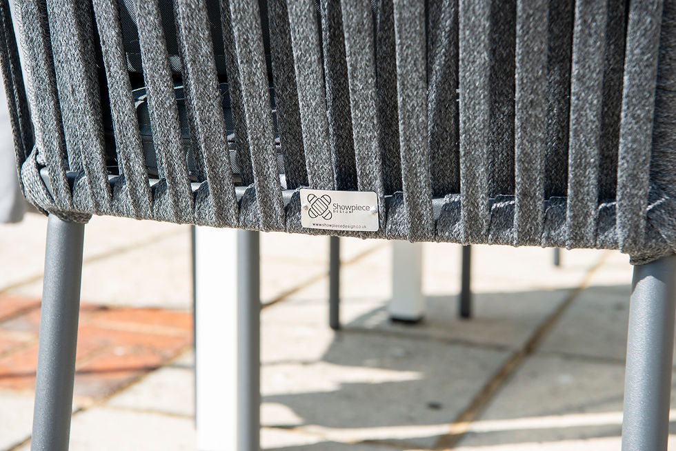 Thumbnail: Padstow Rope Stacking Armchair with Cushion Grey showing showpiece label