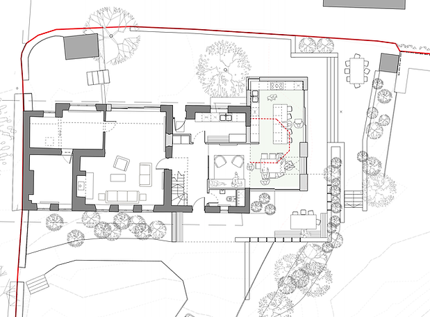 Hills+Co. - Tyr Ywen kitchen GF plan contemporary charred timber in Wye Valley