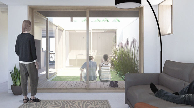 Hills+Co. - Yew Tree Cottage St. Arvans living room internal render contemporary rear extension in Wye Valley