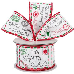 Letter to santa ribbon 2.5in Christmas 10 yard wired edge ribbon