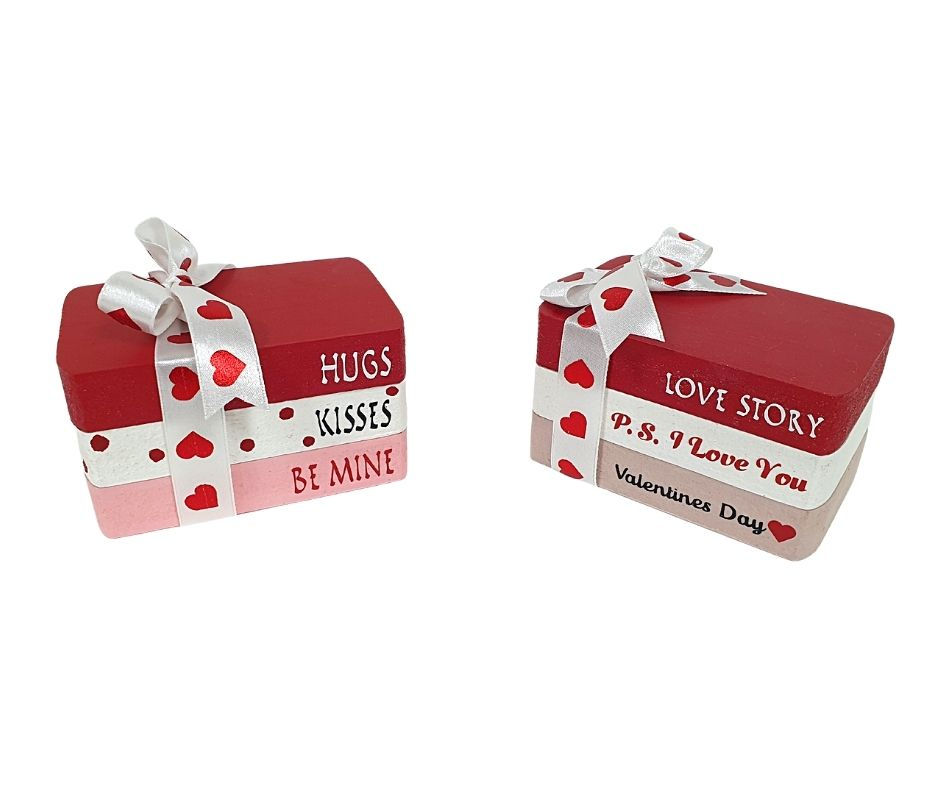 mini wooden book stacks Valentines Day gifts Valentine home decor handmade in Abu Dhabi Al Ain Dubai UAE