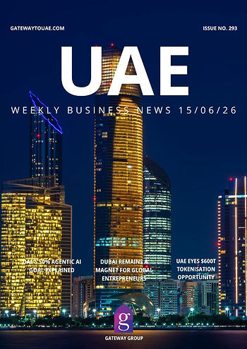 UAE Weekly Business News magazine-style cover for 15 June 2026 on the Gateway To UAE blog, highlighting Abu Dhabi and Dubai free zone, visa, trade and economy headlines