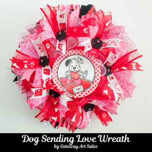 Dog sending love wreath for sale handmade Valentines day gift decor decoration for dog lovers pets in Abu Dhabi Dubai Al Ain UAE by Gateway Art Sales