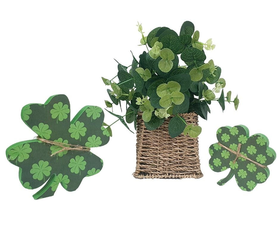 St Patrick's Day wood shamrocks green wooden St Patty's decorations Paddy's handmade in Abu Dhabi Al Ain Dubai UAE
