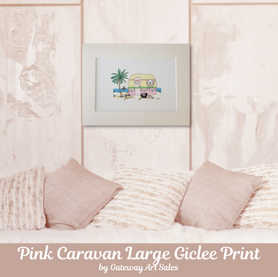 retro pink caravan giclee print large mount pastel art certificate of authenticity ready for framing gift decor decoration home style interiors in Abu Dhabi Dubai Al Ain UAE Gateway Art Sales