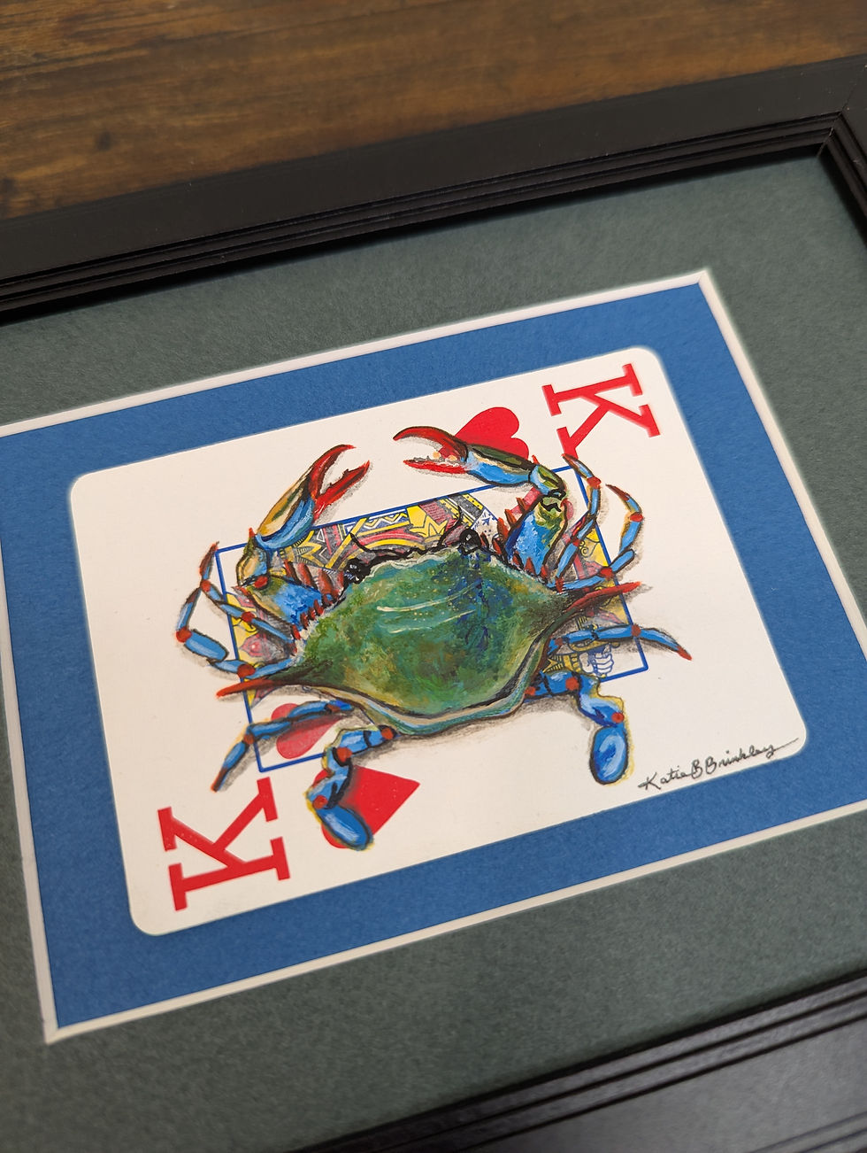 blue crab painting on king of hearts playing card