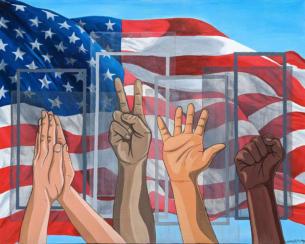 American flag with graphic hands