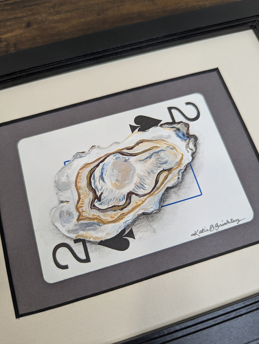 oyster painting on two of spades playing card